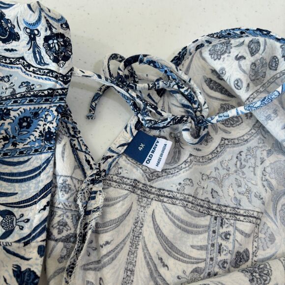 Old Navy Waist Defined Midi Dress 4X Blue Cottagecore Floral Boho Trad Wife - Picture 10 of 12